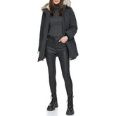 DKNY Women's Faux-Fur Trim Anorak Coat, Black